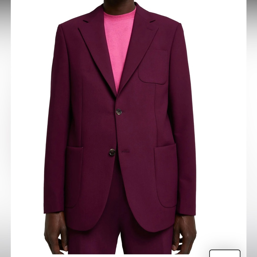 RIVER ISLAND Patch Pocket Cotton Sport Coat maroon 34R NEW